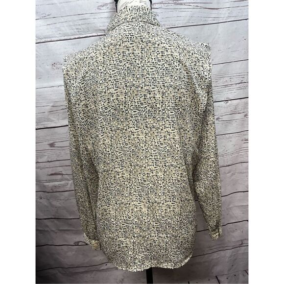 Vintage Long Sleeve Button Up Blouse Top Abstract Print Neutral Career - Picture 4 of 5